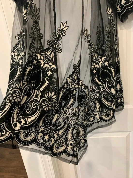 Mechant Sheer Black Mesh kimono duster embroidered L. Vintage - Picture 6 of 10
